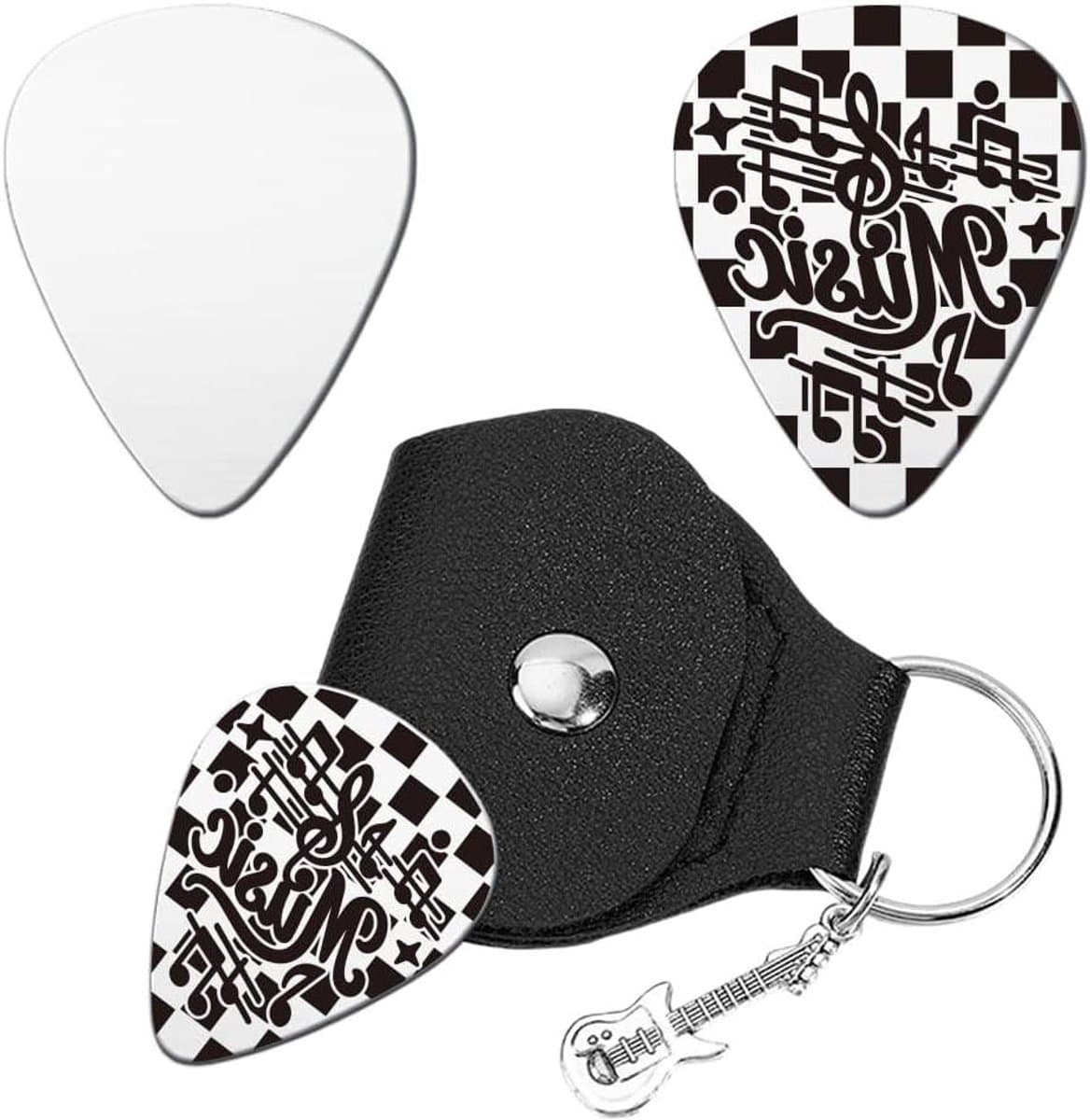TTGoods - Gitaar plectrums set met sleutelhanger houder en PU leren geschenk - Muzikale accessoires voor gitaristen met dambord design
