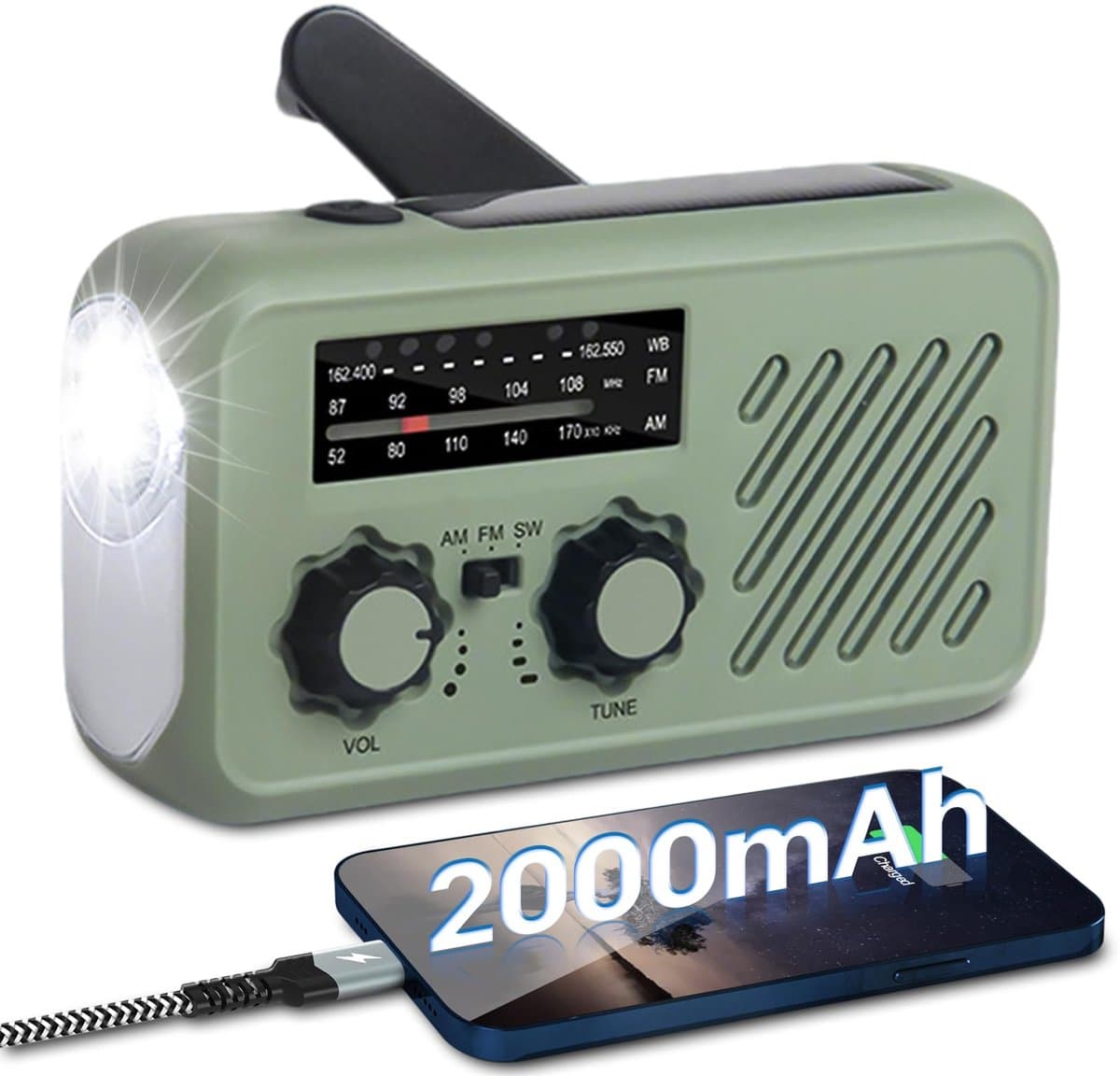 Unyqoos® Draagbaar noodradio met oplaadbare batterij en LED zaklamp voor buitengebruik