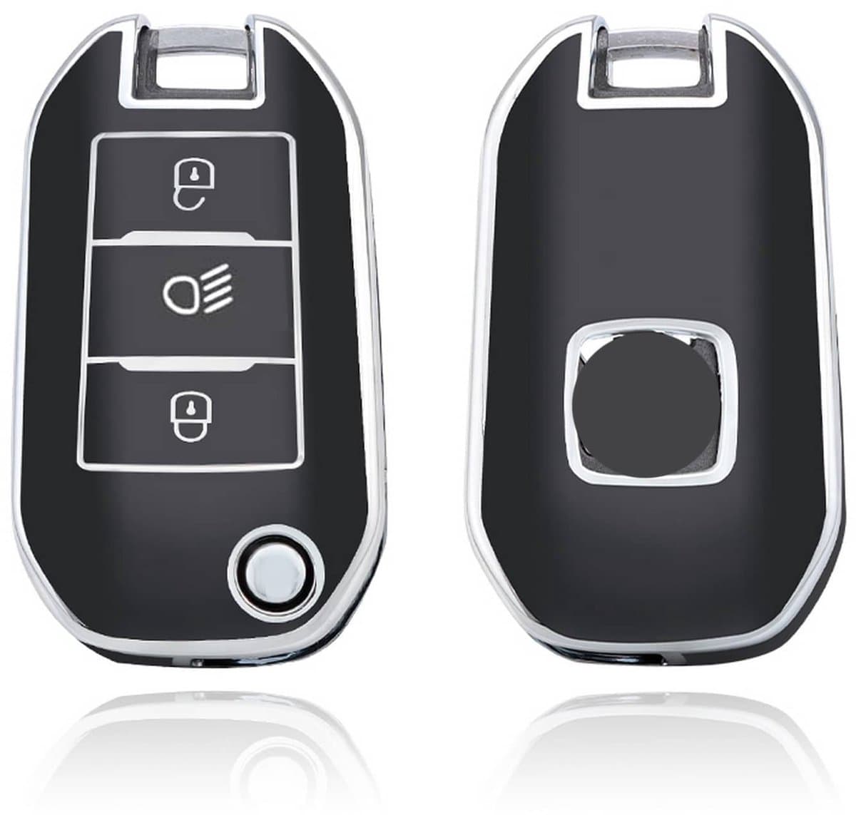 Autosleutel Hoesje geschikt voor Peugeot - Sleutelcover - TPU Cover Sleutelhoes - Accessoires - zwart
