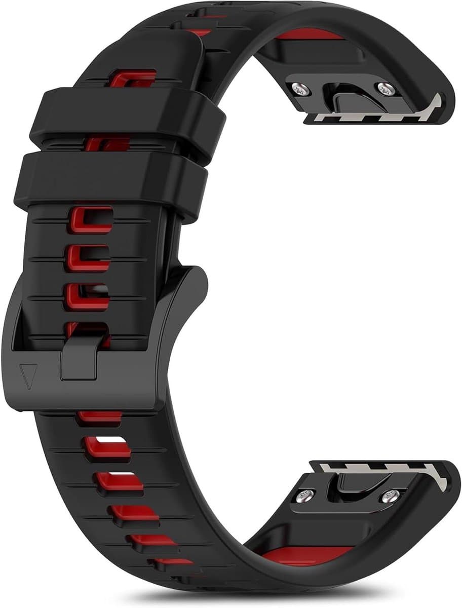 Cosensi - Zwarte rode siliconen armband voor Garmin Quickfit 22 mm, zacht en ademend, verstelbaar, sportreservearmband. Compatibel met Garmin Fenix Quatix 7 6 5X Pro, MARQ, Approach S62 S60.