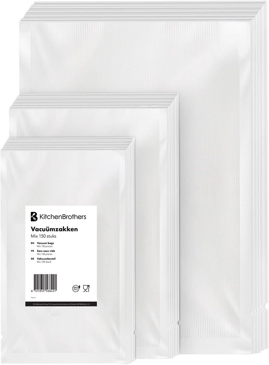 KitchenBrothers Vacuumzakken - 150 stuks - Mix Set - BPA-vrij - Vacuumzakken voedsel - Sous vide zakken - Voor Vacumeermachine