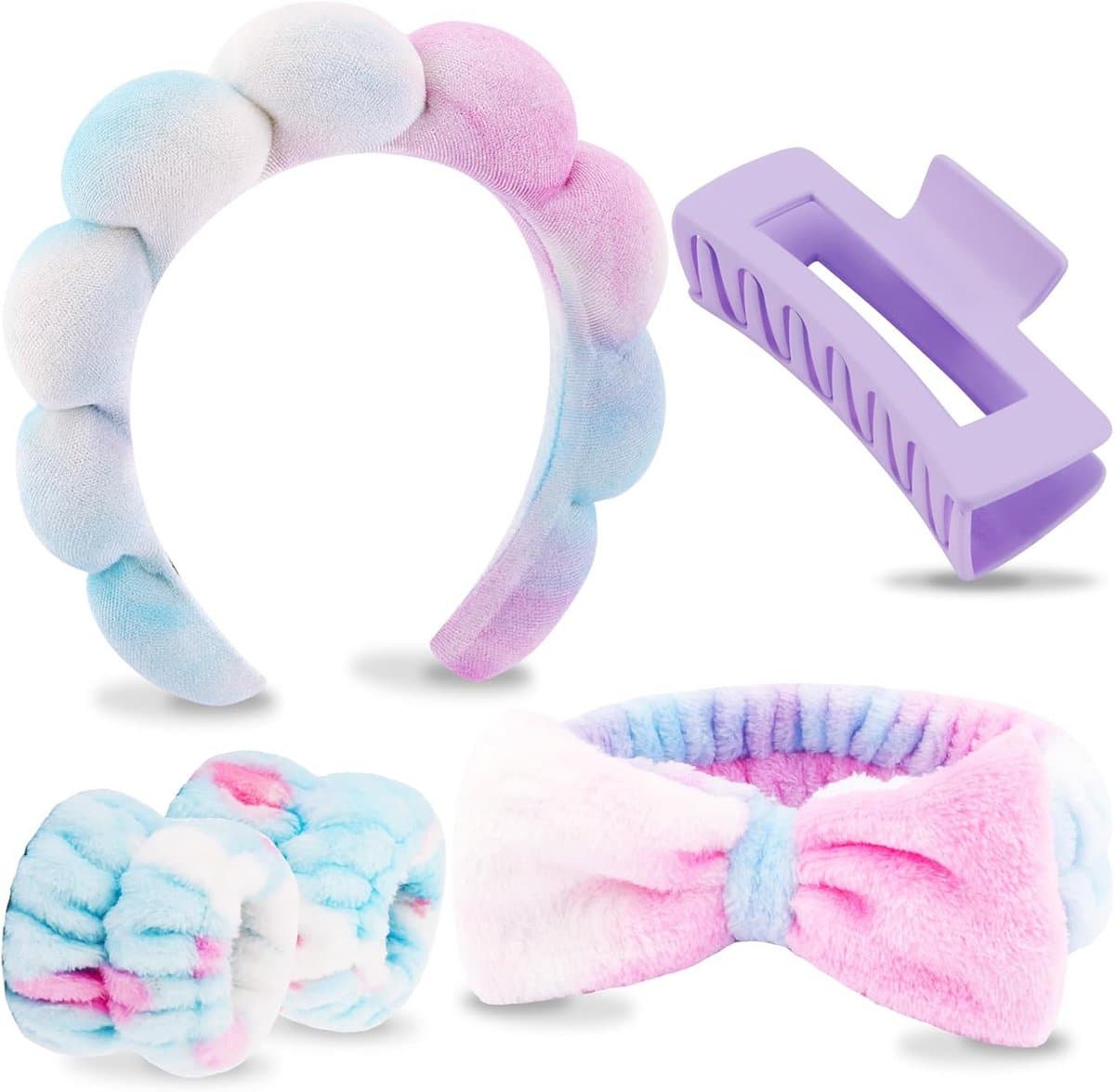 6x Gezwollen Kleurrijke Spa Hoofdband & Polsband Set voor Gezichtswas en Make-up