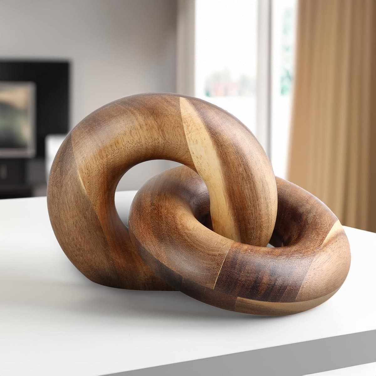 Houten Ketting Decor - Knoop Decoratie - Woonkamer Aankleden - Handgemaakt Acaciahout - 1778 x 1143 x 1397 cm - Bruin