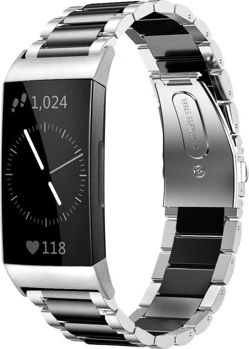 Fitbit Charge 4 stalen band - zilver/zwart