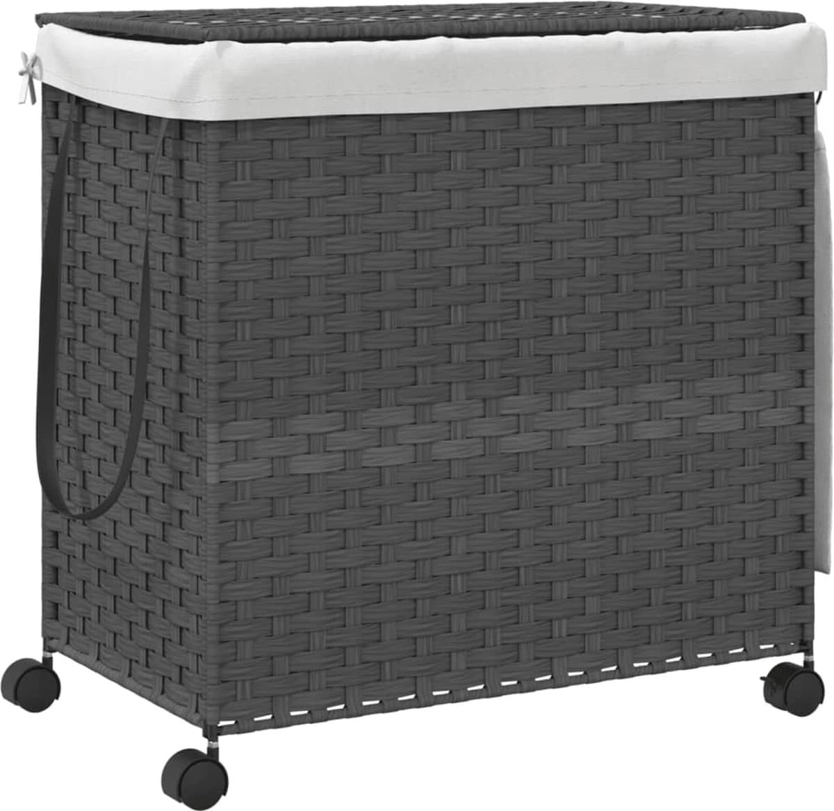 vidaXL Rieten wasmand op wielen - Grijs, 60 x 35 x 60,5 cm