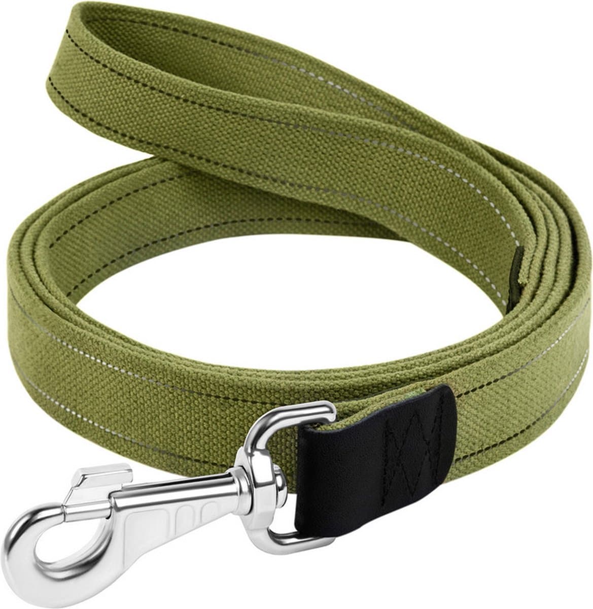 WAUDOG Canvas Hondenlijn / Hondenriem - Katoen - Waterafstotende coating - Legergroen - Reflecterend - Breedte: 3,5 cm - Lengte: 150 cm - Geschikt voor grote tot hele grote honden