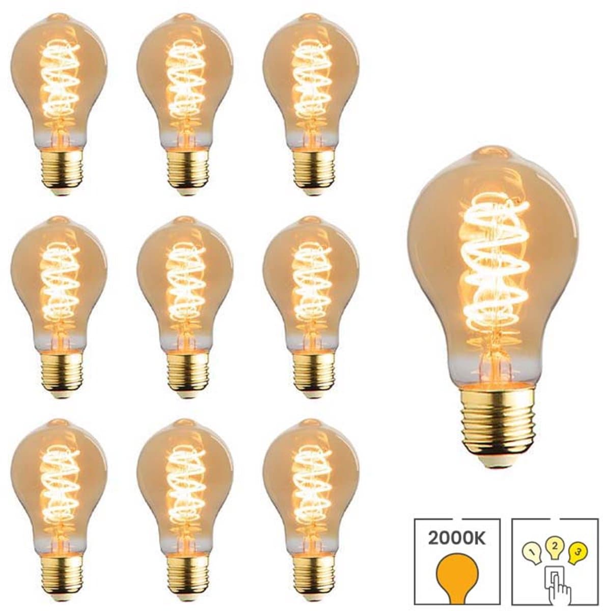 Lybardo - E27 LED Lamp - 10-pack - 3 staps Dimbaar - 3.5W - 2000K Extra Warmwit Licht