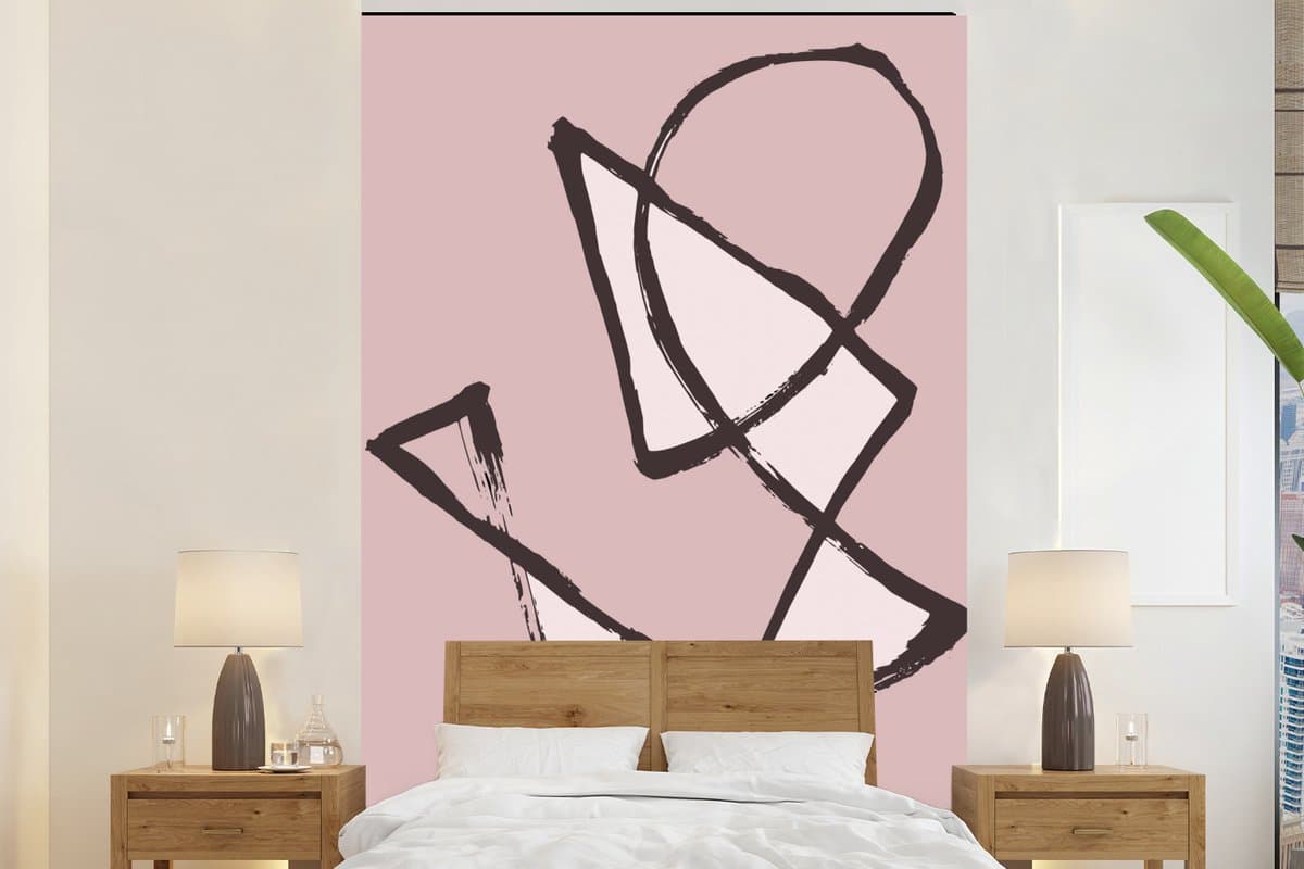 Behang - Fotobehang Line art - Pastel - Vormen - Abstract - Breedte 195 cm x hoogte 300 cm - Behangpapier