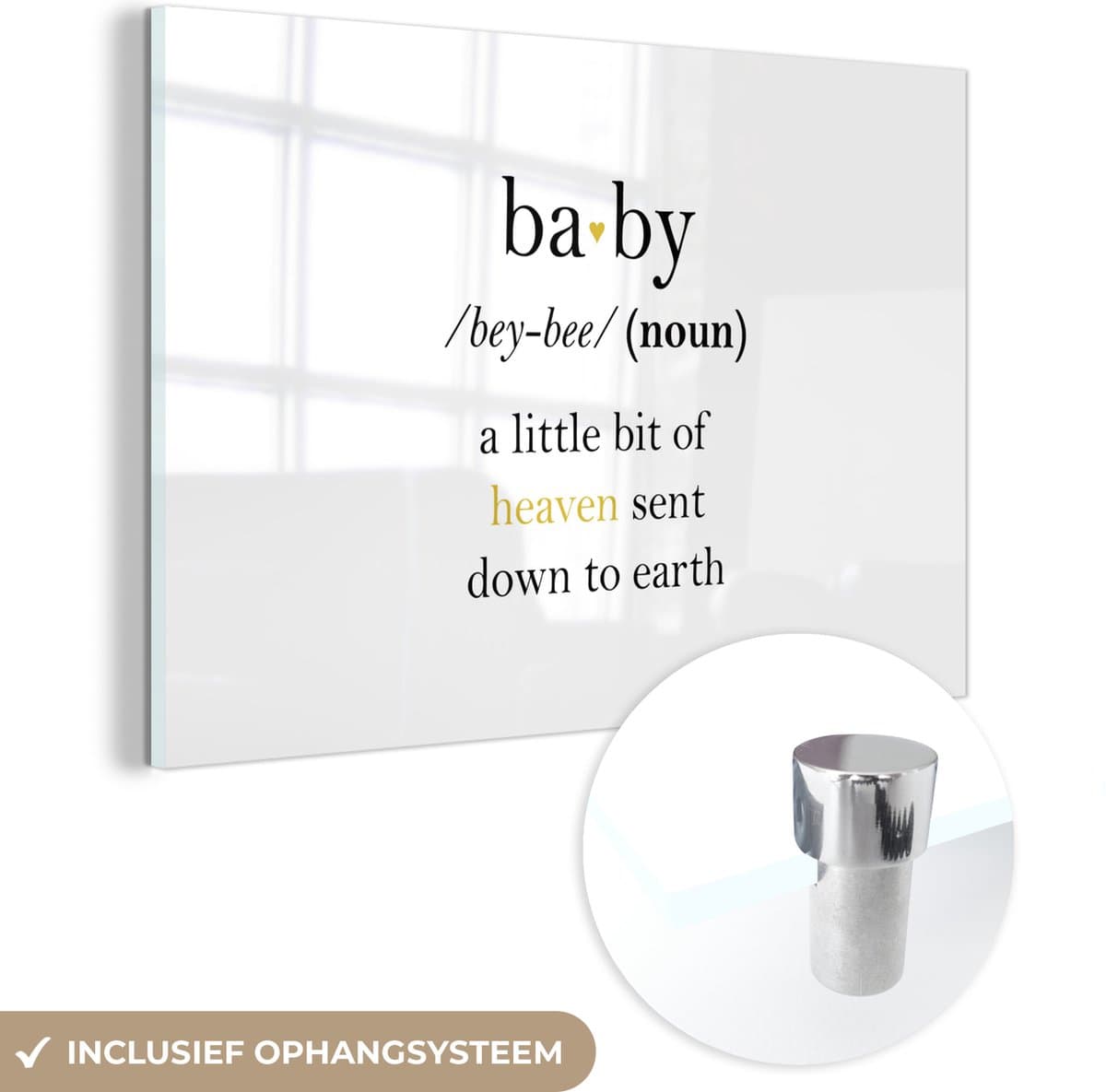 ® Glasschilderij 30x20 cm - Schilderij acrylglas - Woordenboek - Baby - Quotes - Spreuken - Goud - Foto op glas - Muurdecoratie woonkamer - Wanddecoratie slaapkamer - Schilderijen