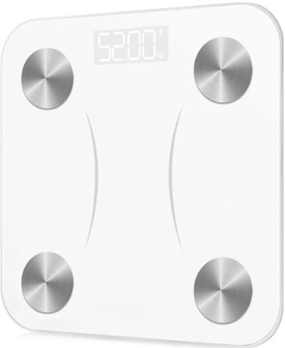 StayPowered Digitale Personenweegschaal - Nauwkeurige Gezondheidsmonitoring met App - 13 Lichaamsgegevens zoals Vetmassa en Spiermassa - Bluetooth - Hoge Precisie - Max 180 kg - Inclusief Batterijen - Wit - Levering Sneller dan Aangegeven!