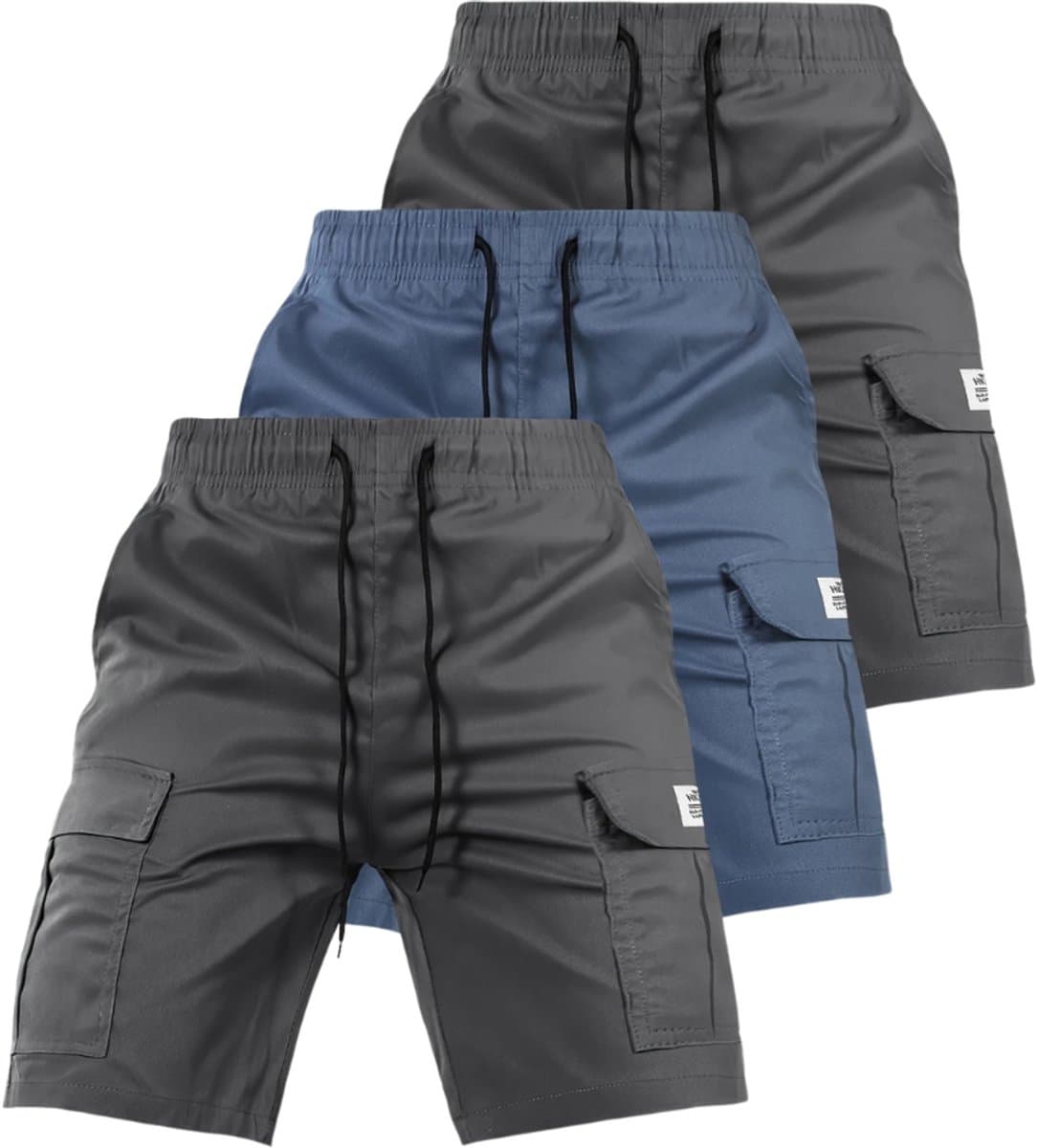 Livano Korte Broek Heren - Cargobroek - Spijkerbroek - met Zakken - Volwassenen - Jongens - Shorts - 3 Pcs - Grijs/Blauw/Grijs - Maat M