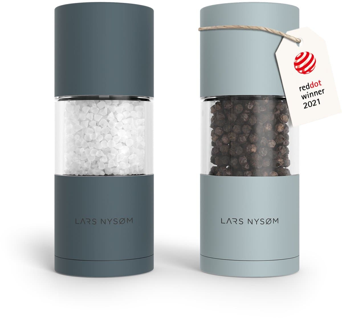 LARS NYSØM Sjæl Zout- en Pepermolen Set - Verstelbare maalgraad - Roestvrijstaal (Stone Blue/Sky Blue)