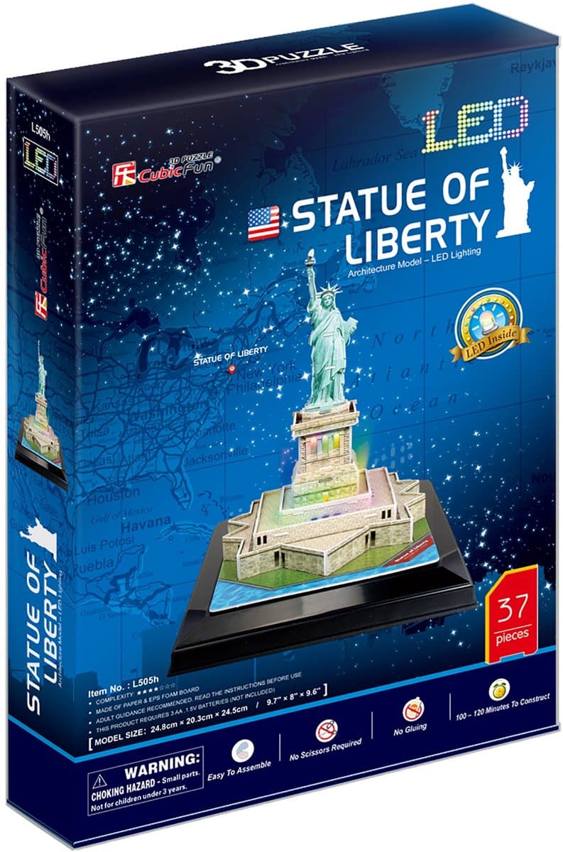 CUBIC FUN 3D Puzzel Vrijheidsbeeld met LED Verlichting - 37 stuks