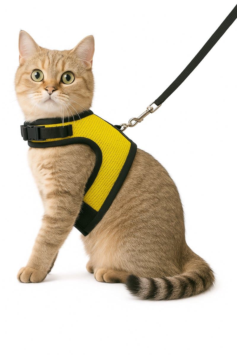 Zootic kattentuigje met looplijn - Kattenharnas geel maat M - Halsomvang 18-24cm & Borstomvang 28-32cm