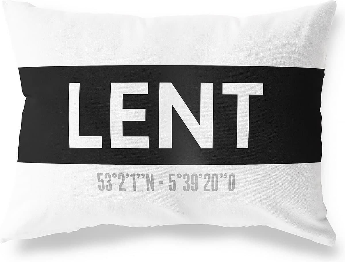 Tuinkussen LENT - GELDERLAND met coördinaten - Buitenkussen - Bootkussen - Weerbestendig - Jouw Plaats - Studio216 - Modern - Zwart-Wit - 50x30cm