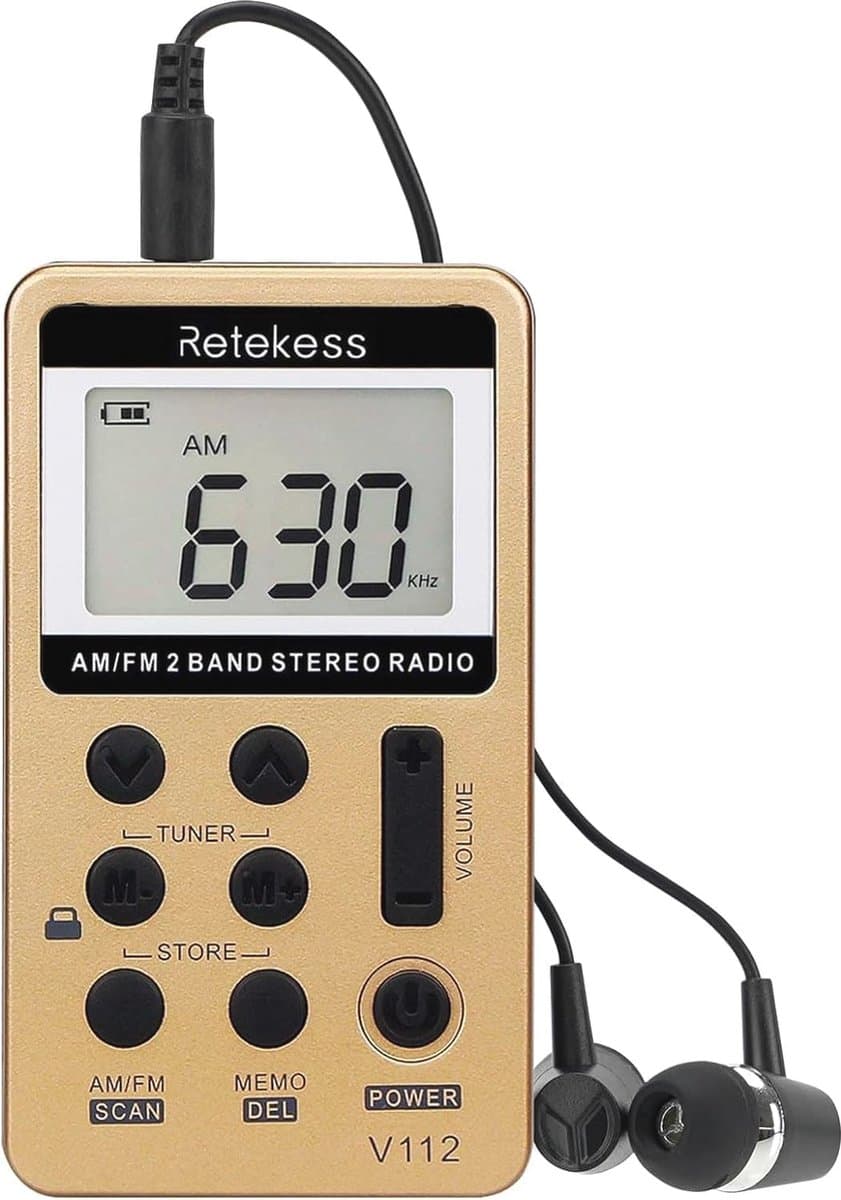 Mini Draagbare FM AM Radio met Koptelefoon en Oplaadbare Batterij