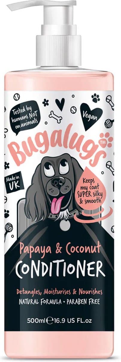 Bugalugs - Papaja & Kokosnoot honden conditioner - Alle vachttypes - Fles met pompje - Vegan - 500 ml