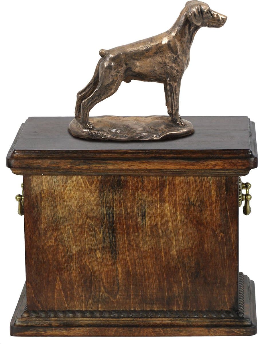 Elegante urn voor de as van een Dobermann met beeldje