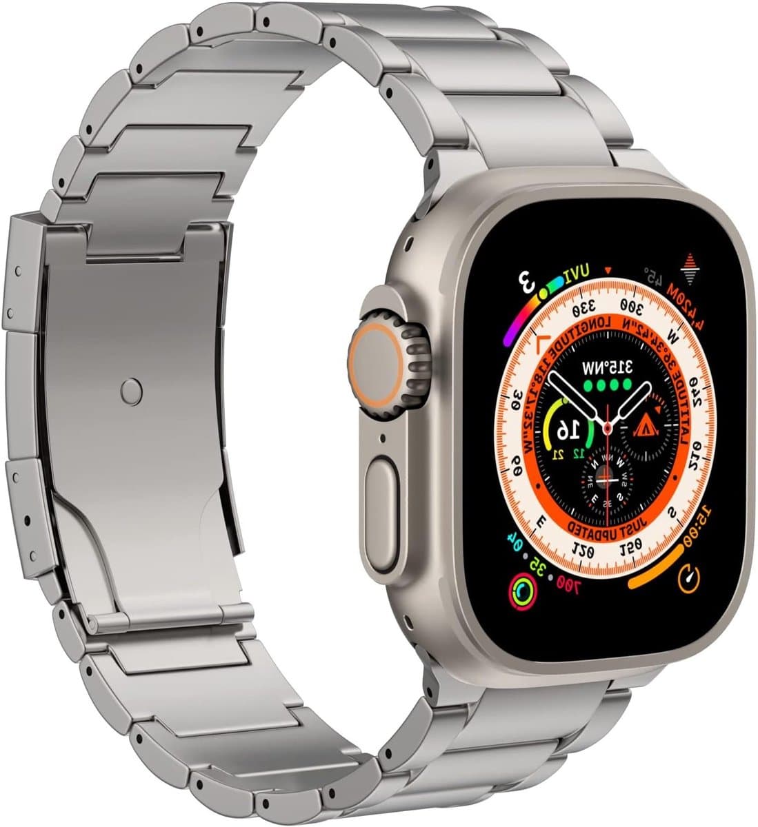 Titanium Horlogeband Geschikt voor Apple Watch Ultra en Series, Duurzaam en Stijlvol Metalen Vervangband met Dubbele Drukknop Sluiting voor Comfortabel Draaggemak