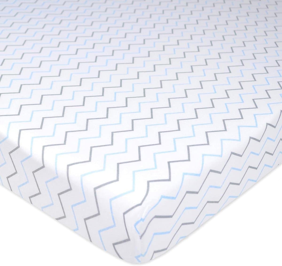Draagbaar Wieglaken - Mini Wieg Laken - Baby Comfort - 100% Jersey Katoen - 24" x 38" - Blauw Zigzag