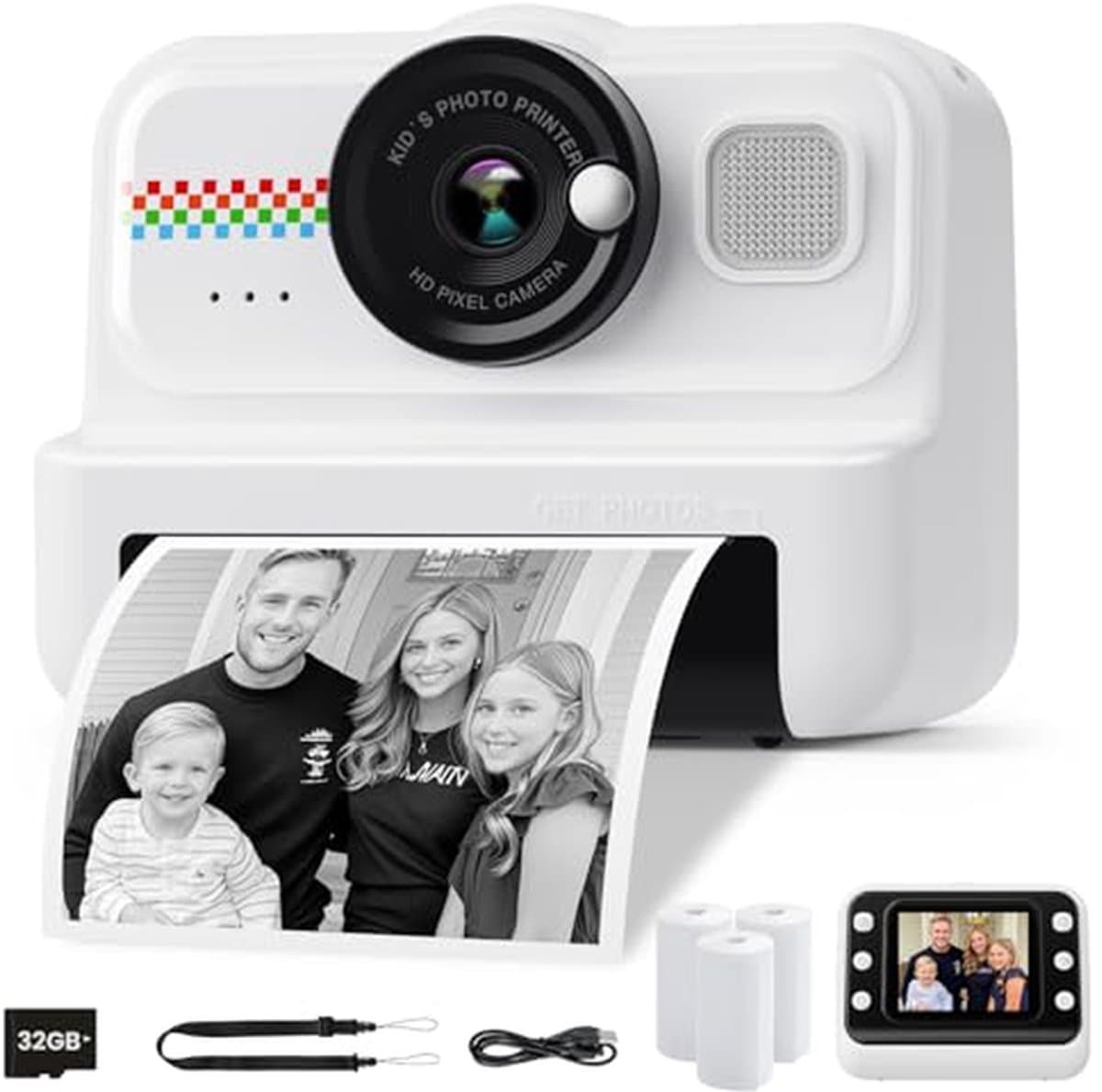 Kinderfotocamera - Directe Camera - Spelen en Leren - Inktvrij Printen - 32GB Geheugen - Zwart