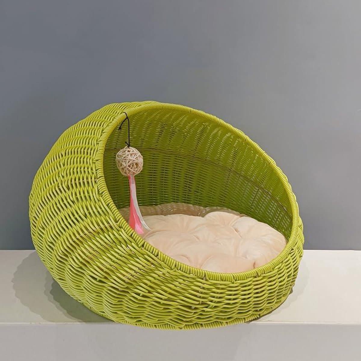 Rieten kattenhuis - Huisdierenmand rotan - Rustplek voor katten - Met wasbaar kussen - 50 x 40 x 35 cm