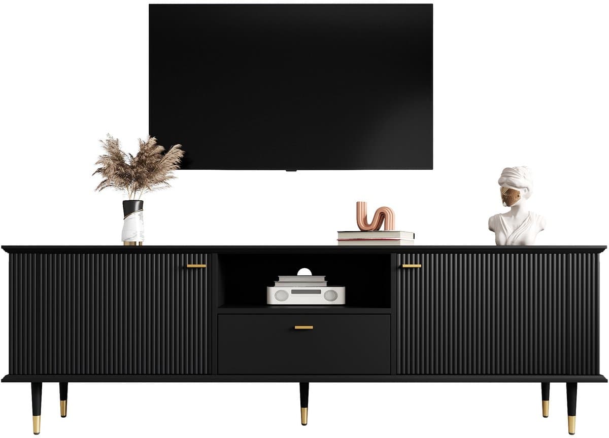 TV-Meubel - 150 cm - Met Open Vakken En Lades - Soft Close Scharnieren - Gelakt - Natuur