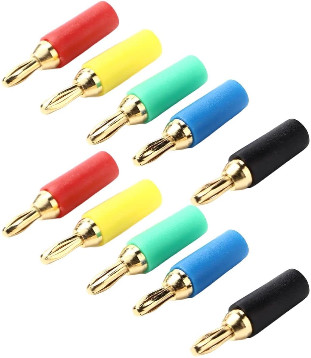 Bananenstekkers - Luidsprekerconnectoren - Audio Verbinding - Vergulde Messing - 10 Stuks - Multicolor