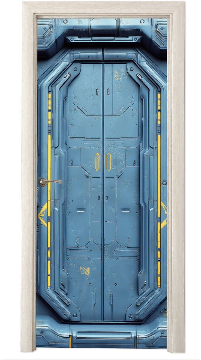 Deurposter 90x235 cm - Deursticker Deur - Futuristisch - Blauw - Meubelfolie zelfklevend - Deurfolie woonkamer - Interieurfolie tienerkamer - Kamer decoratie tieners - Game room accessoires - Jongens gaming kinderkamer - Gameroom