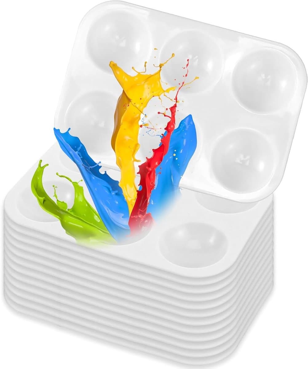 Set van 12 witte plastic gekleurde tablets met 6 gaten voor knutselen en schilderen door kinderen en leerlingen