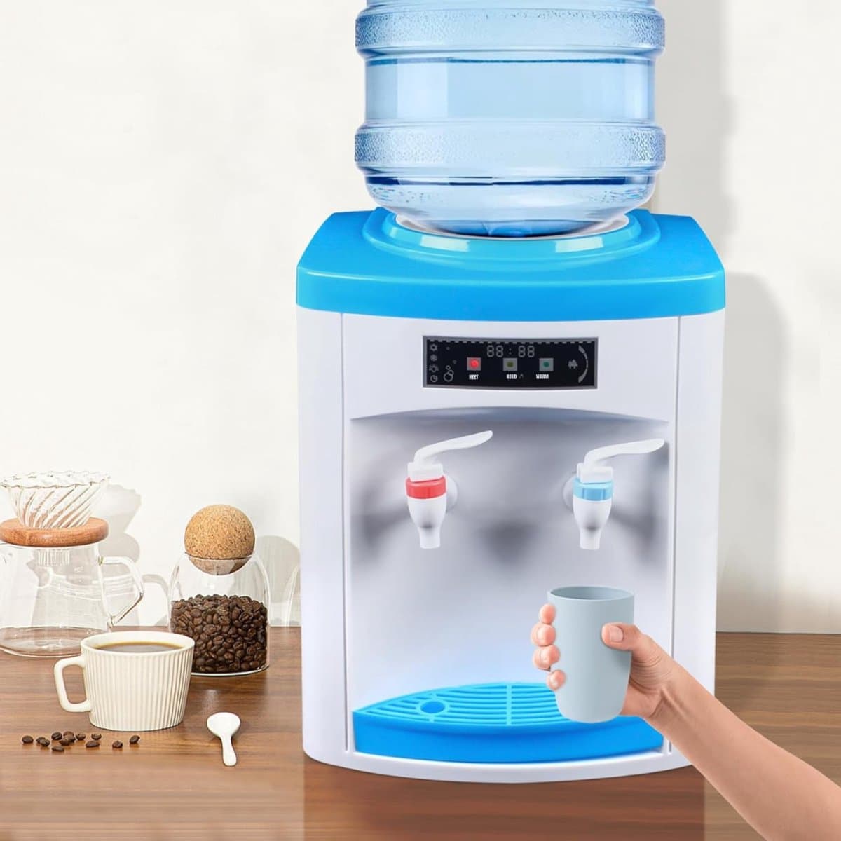 QIN® Waterkoeler - Waterdispenser met Koud Water - Waterkoeler Dispenser- Wit/Blauw- 24cm x 26cm x 33cm