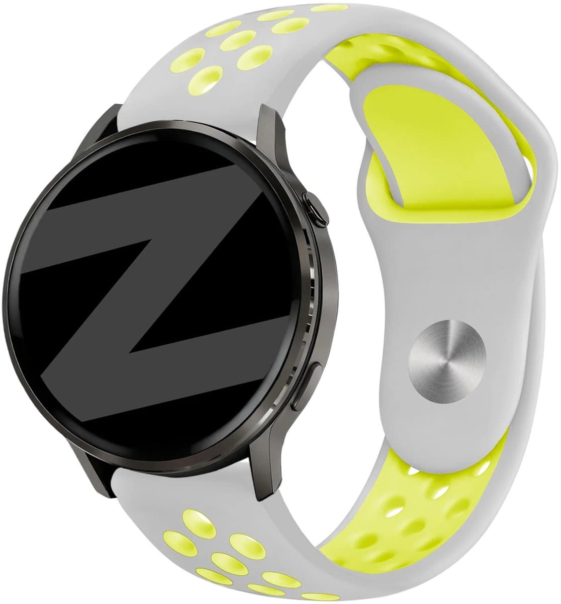Bandz Sport 'Deluxe' siliconen bandje geschikt voor Garmin Vivoactive 6 / 5 / 3 / Vivomove / 3 / HR / Style / Luxe / Sport / Trend / Forerunner 645 / 570 / 245 / 165 / 55 / Venu / SQ / SQ2 / 2 Plus / Approach S12 / S40 / S42 / S44 - Grijs/Geel