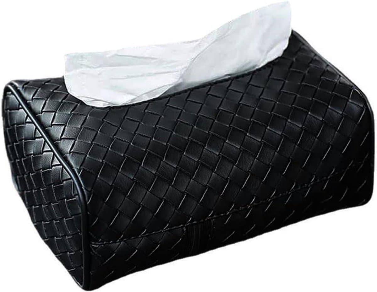 Auto Zakdoekhouder - Papierhouder - Onderweg Gebruiken - Modieus Rasterdesign - 17x11x8 cm - Zwart
