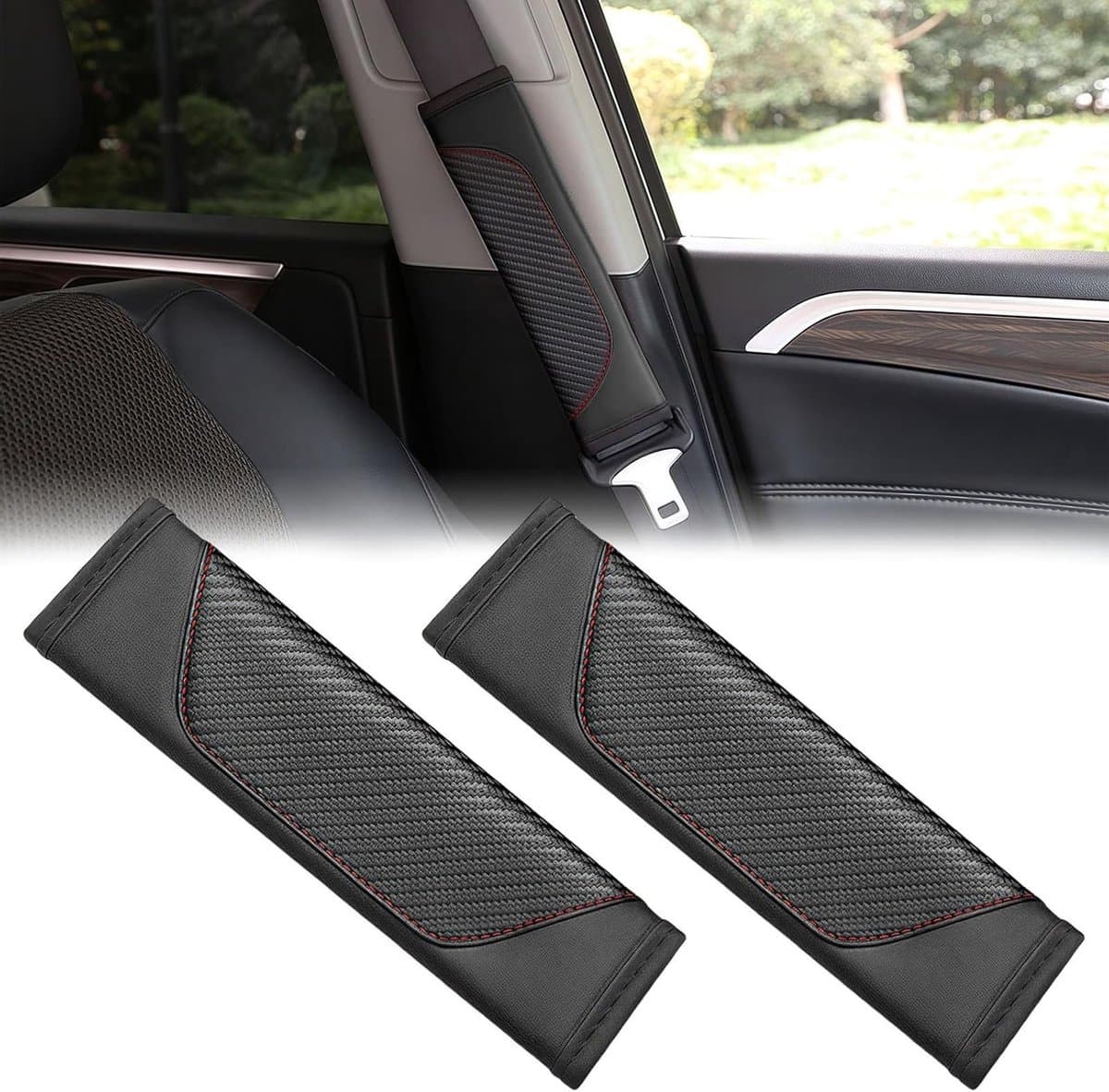 Zachte Schouderkussens voor Autogordels, Carbon Fiber Bescherming, Comfortabele Gordel Pads voor Veiligheid en Comfort in de Auto