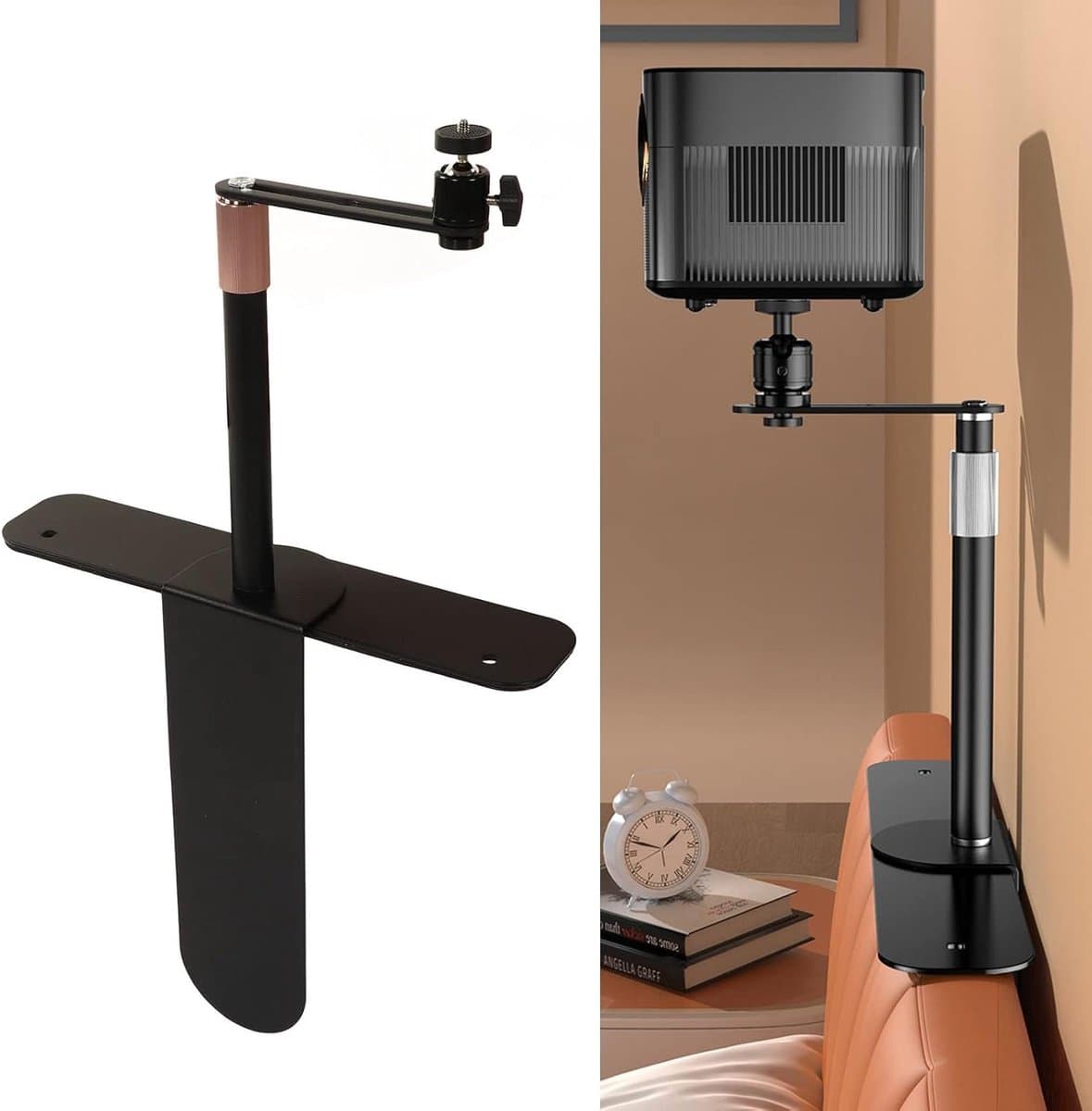 Verstelbare Muur Projector Stand, Mini Projector Statief met Rotatie en Hoogte-instelling voor Sofa, Bureau en Slaapkamer (Zwart)