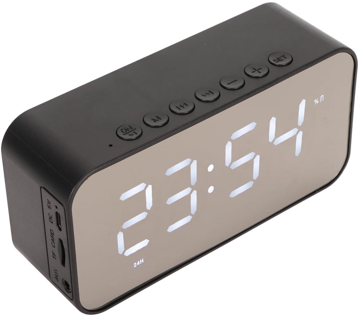 ONF3 - Draadloze Bluetooth-luidsprekers - Digitale Klok met Wekker - Handsfree Bellen - Spiegel LED-display - FM-radio - Geschikt voor Slaapkamer