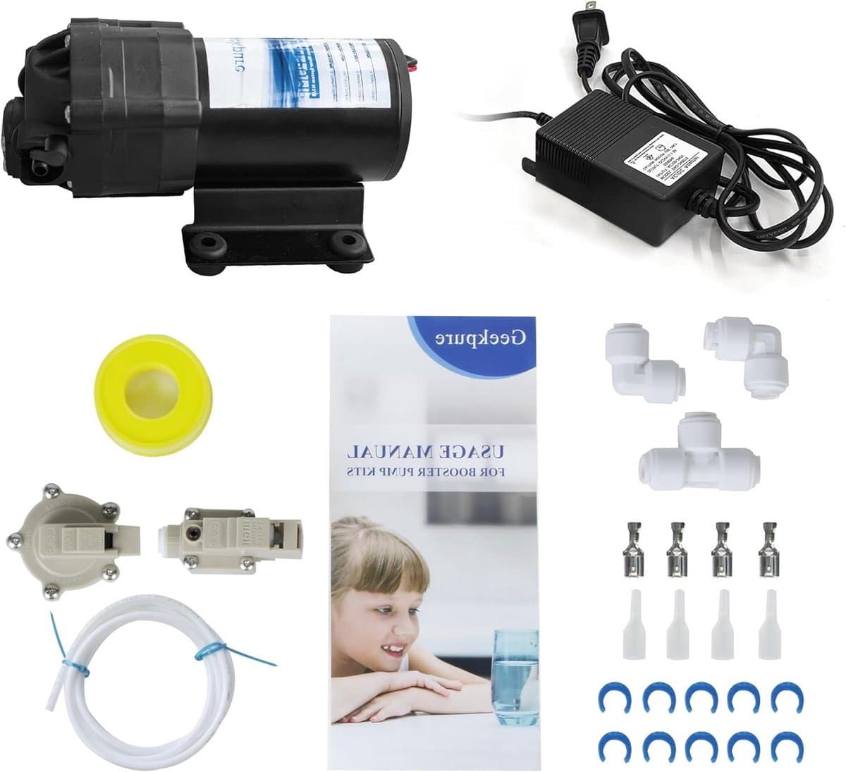 Booster Pomp Kit - Osmose Pomp - Waterzuivering Verbeteren - Verhoogt Druk Onder 40 PSI - 50-150 GPD - Zwart