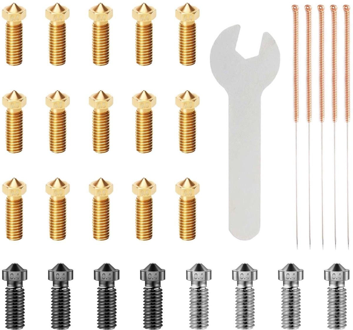 Dailygoody - Volcano-Düsenset - 3D-Druckerdüsen-Reinigingsset - 23 Stuks - Efficiënt - Reinigingstools voor 3D Printers - Geschikt voor Artillery en A...