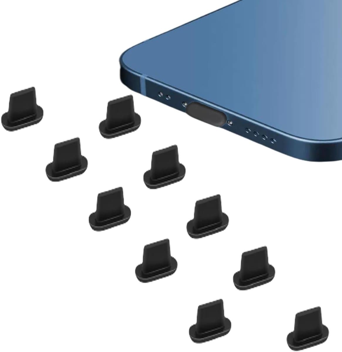 Set van 10 Zwarte Siliconen Stofpluggen voor iPhone 14 Pro Max, iPad en AirPods - Bescherming en Compatibiliteit