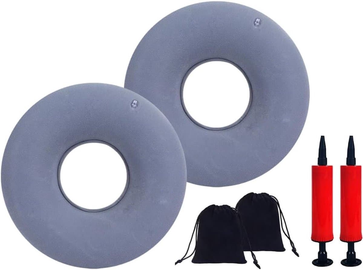 Orthopedisch Zitkussen voor Aambeien, Set van 2 Donut Kussens met Pomp en Opbergtas, Ideaal voor Coccyx, Auto en Vliegtuiggebruik