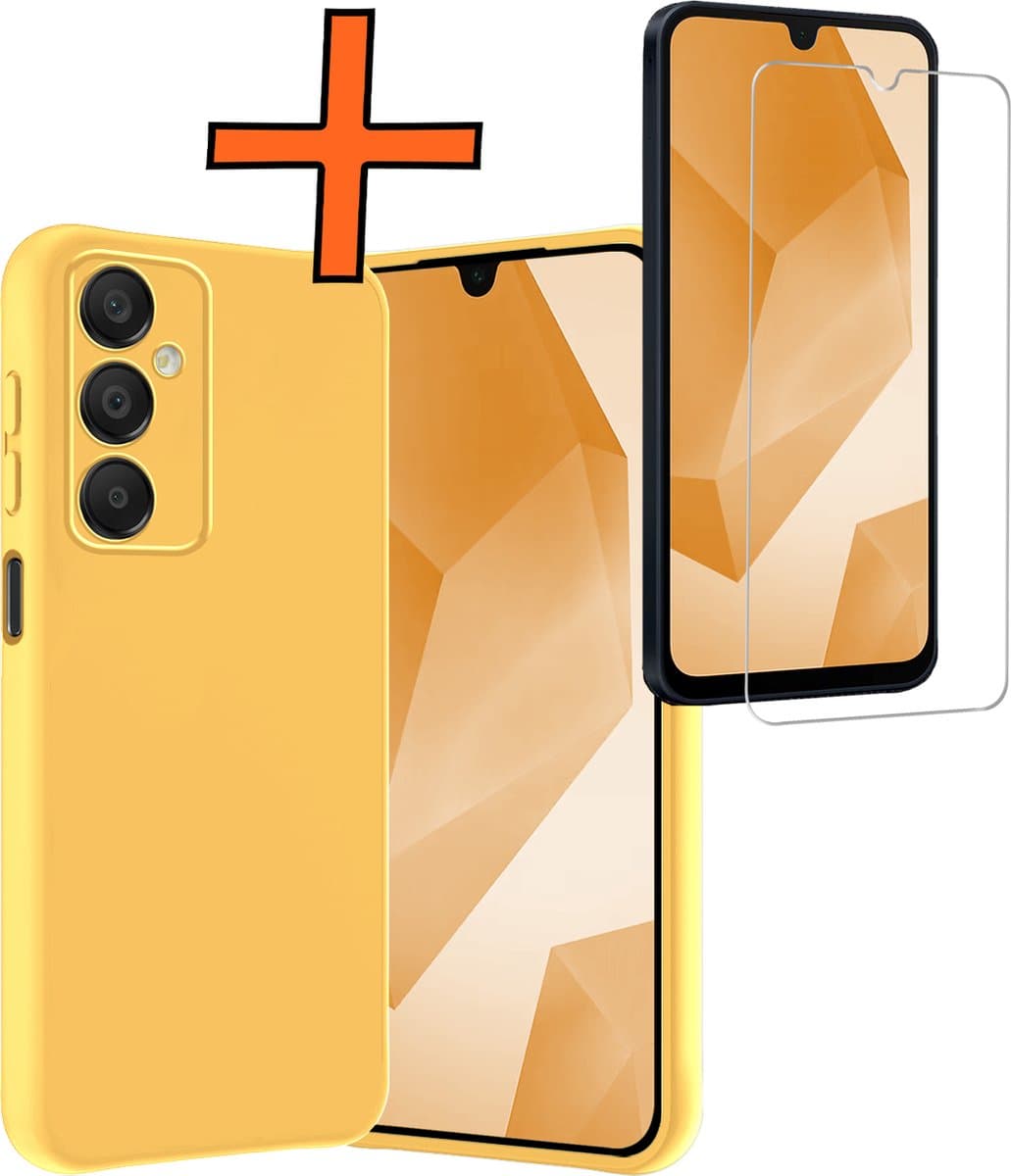 Hoes - Met Screenprotector - Geschikt voor Samsung Galaxy A16 - Sterk & Shockproof - Back Cover - Siliconen Case - Telefoon Hoes - Geel