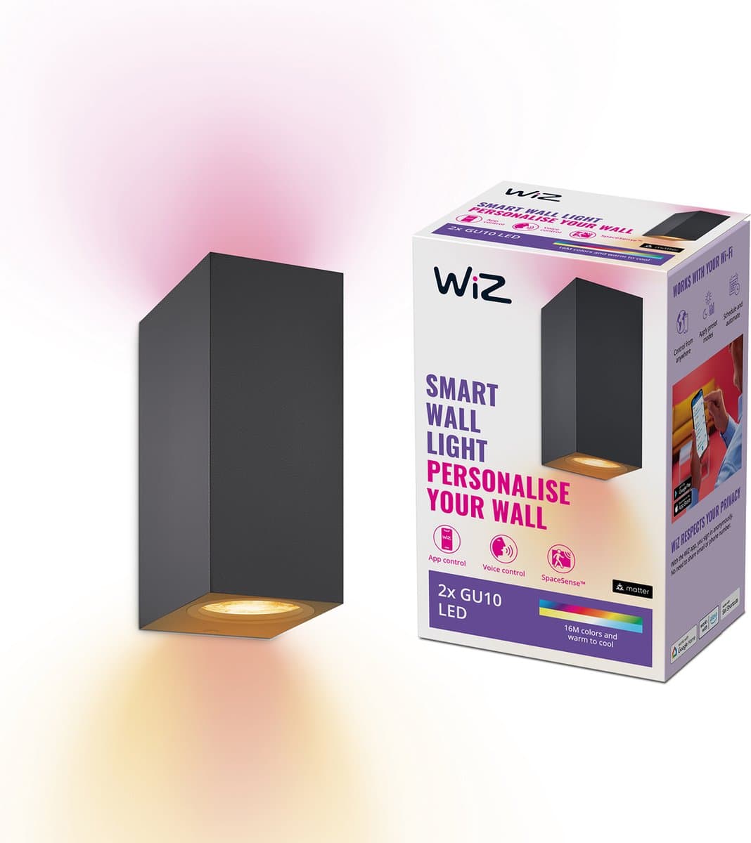 WiZ Up and Down Wandlamp - Wit en Gekleurd Licht - zwart