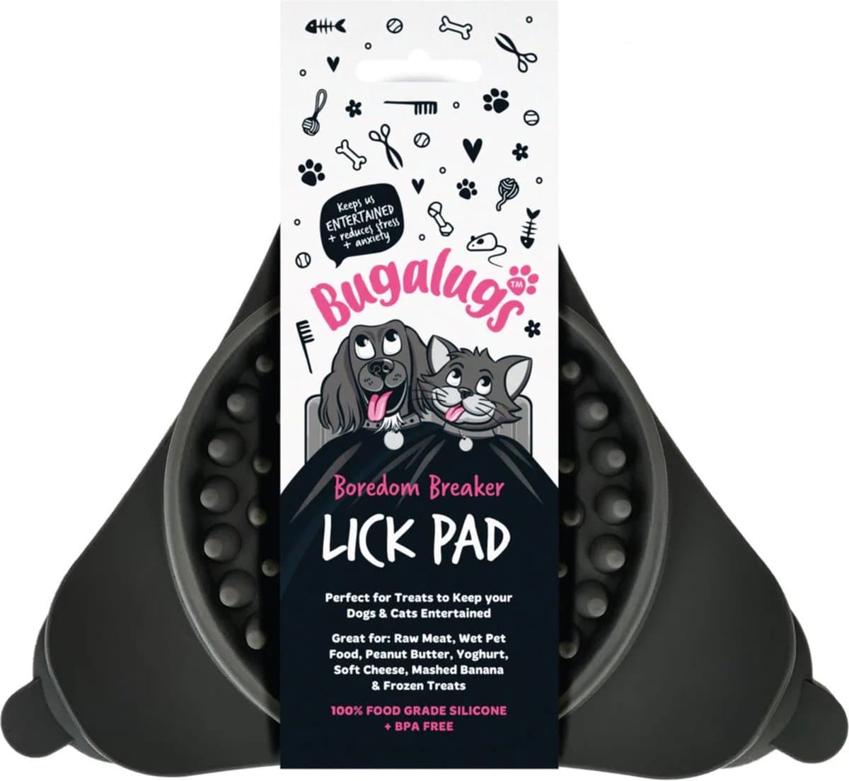 Bugalugs likpad voor dieren - Likmat - Slowfeeder - Honden - Katten - Siliconen - Driehoek - Zwart