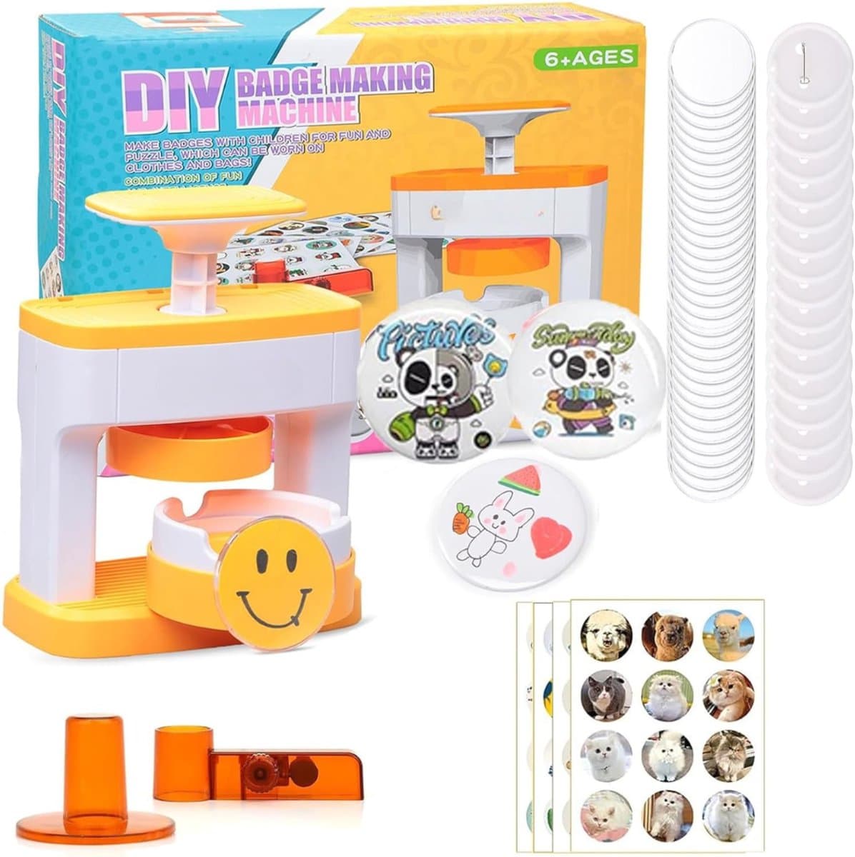 Aura® Button Maker 55mm – Button Machine – Badge Maker – Buttons Zelf Maken – Buttons Maken – met 48 Plastic Button Onderdelen - Geel - 26cm x 21cm x 7cm