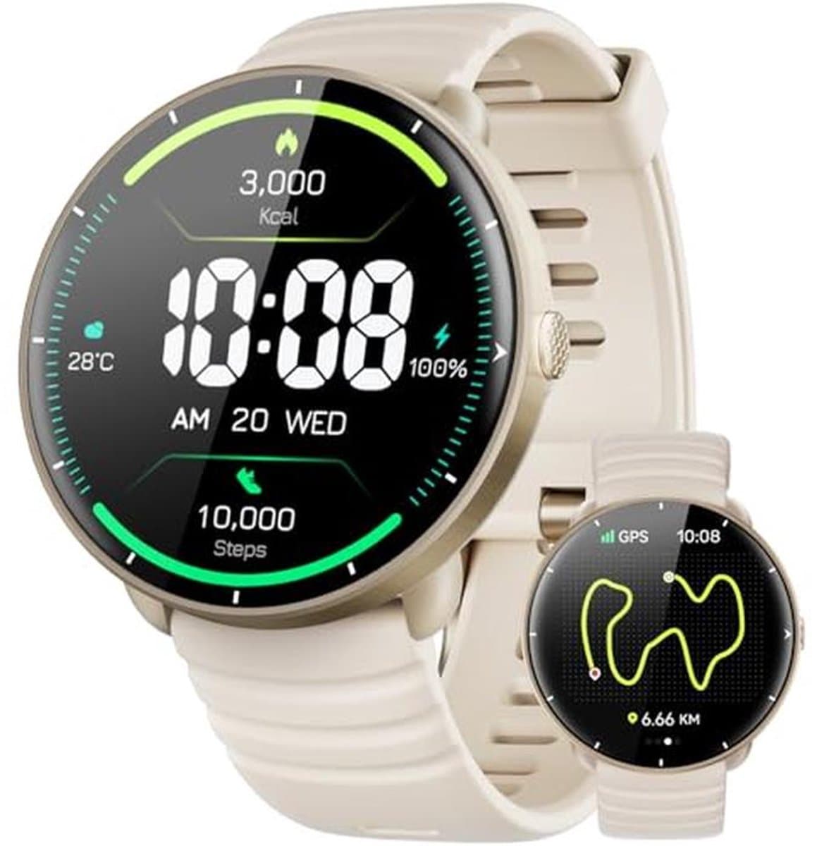 GPS Smartwatch met 5 ATM Waterdicht en AMOLED Scherm – Fitness Horloge met 100+ Sportmodi