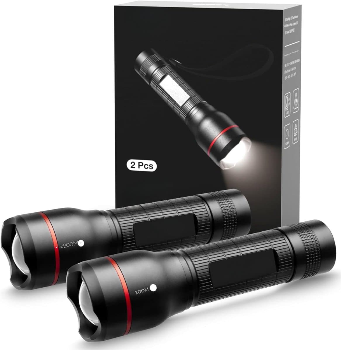 RONN® Zaklamp op batterijen - Zaklamp - Zaklampen - Zwart - ‎10cm x 4cm x 14cm