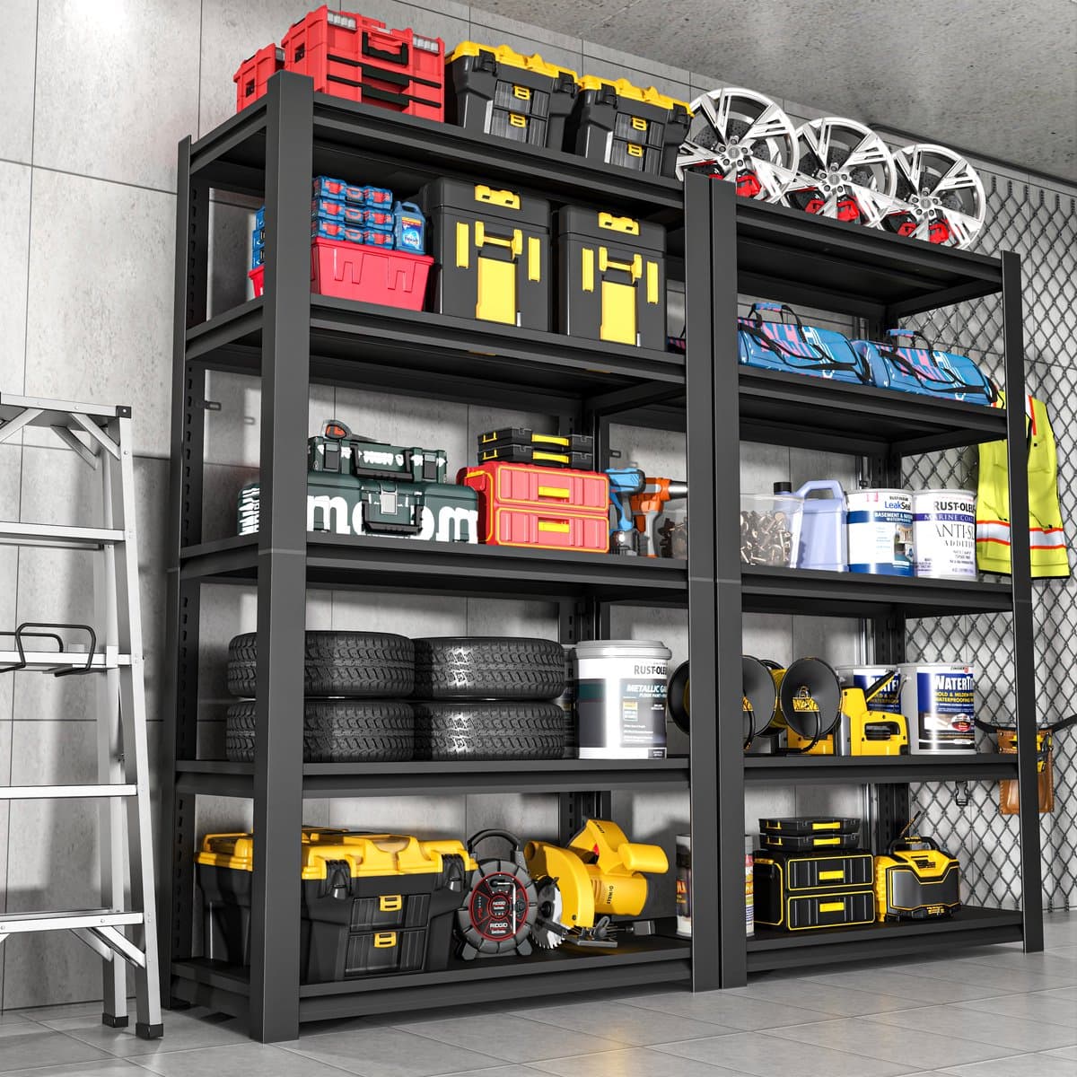 MODENUIT Opbergrek - 5 Niveaus Met 650 kg Draagkracht - Voor Garage En Berging - Staal - 160x80x40 cm - Zwart