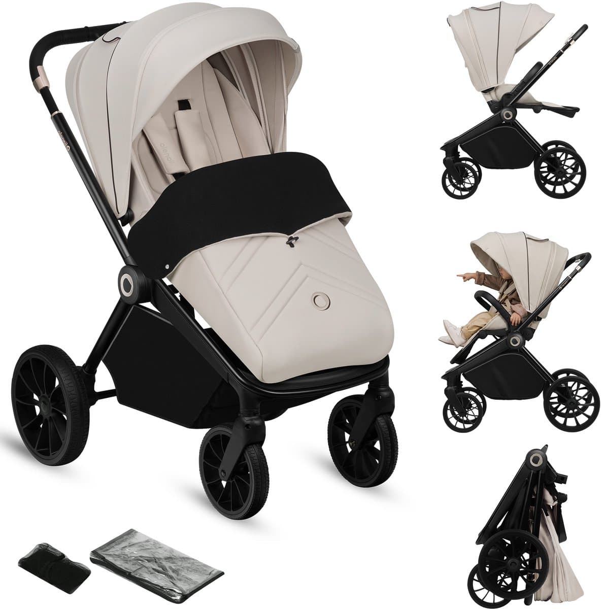 Lionelo Mika Plus Kinderwagen - All-Terrain Wielen - Lichtgewicht - Verstelbare Zitting - XXL Kap met UPF 50+ - Compact Opvouwbaar - Inclusief Accessoires