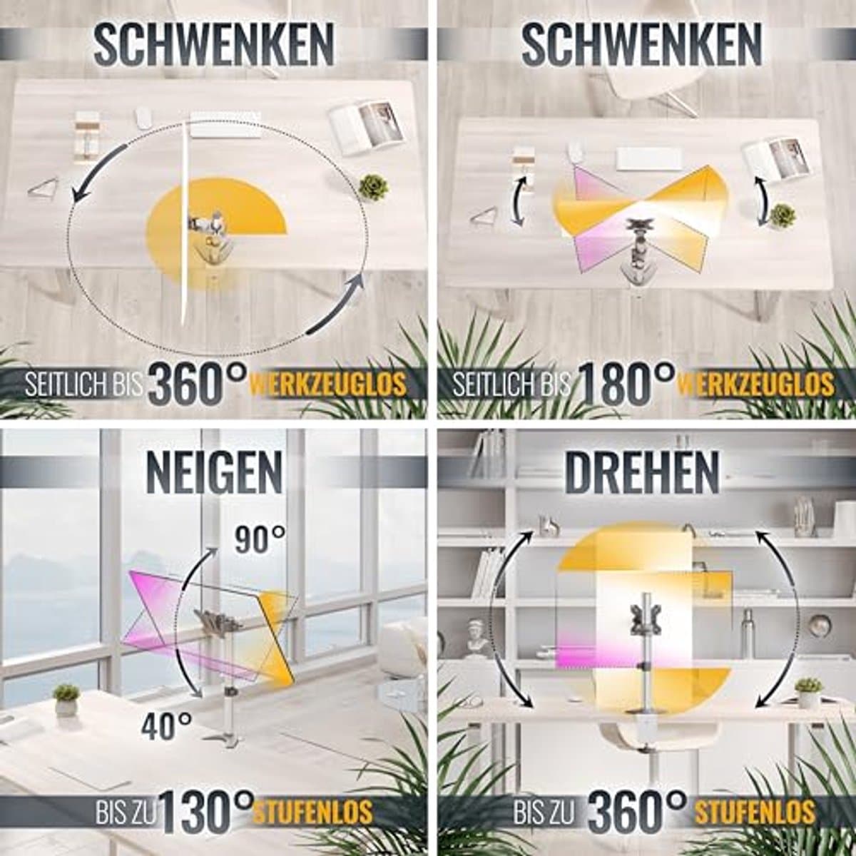 Zwenkbare en Kantelbare Monitorbeugel voor 13-30 Inch Screens, tot 8 kg, VESA 100x100