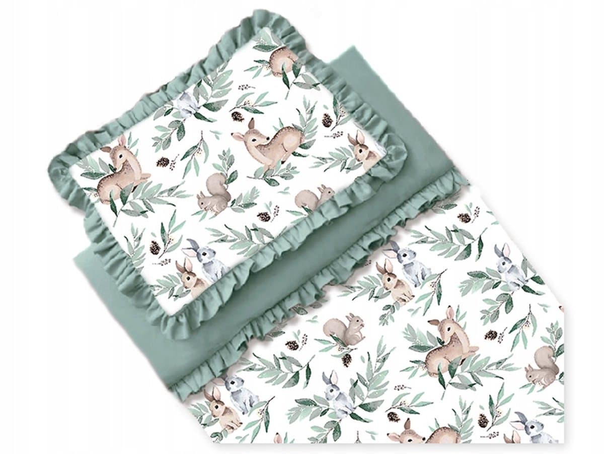 Luxe Katoenen Beddengoed 90x120 cm met Ruches - Groen Boho